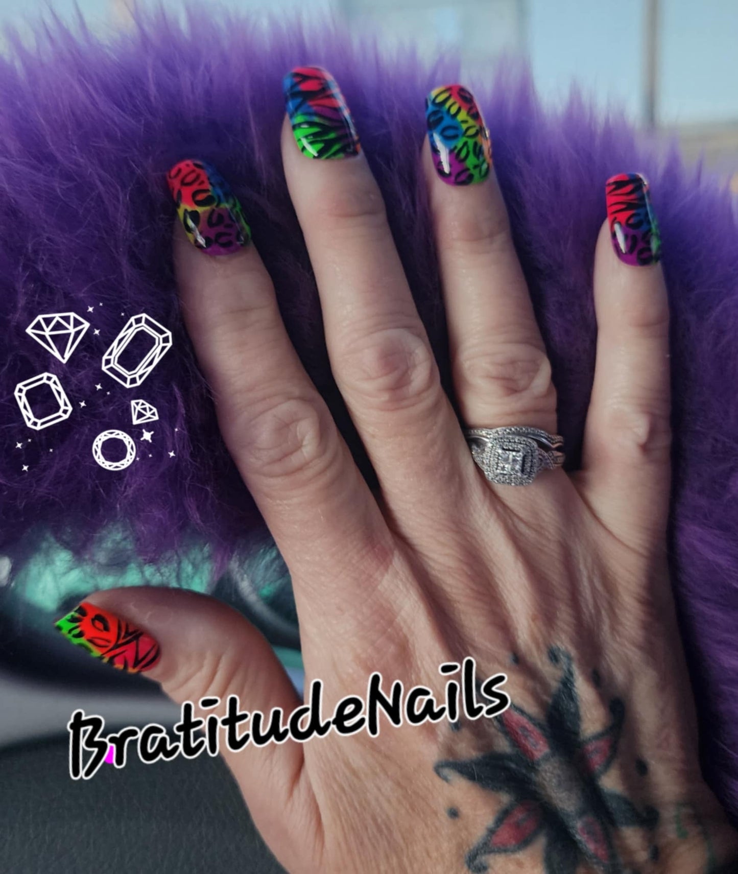 Lisa Frank inspired gel nail and toenail SET! (Gel) 100% handpainted!