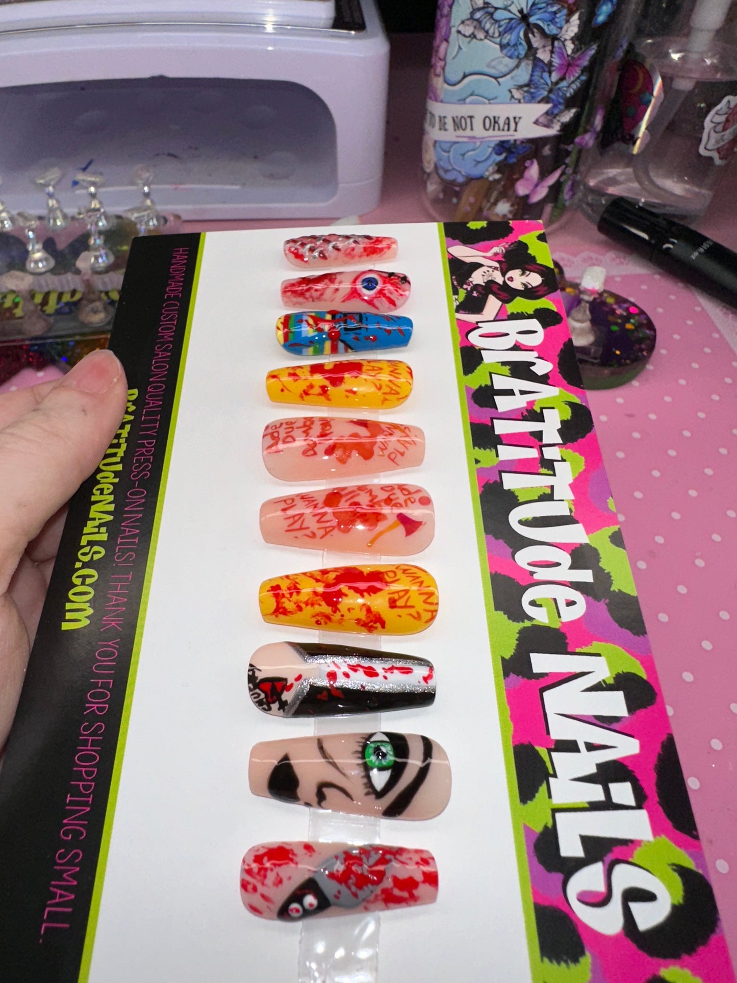 Chucky character nails hand-painted (Gel)