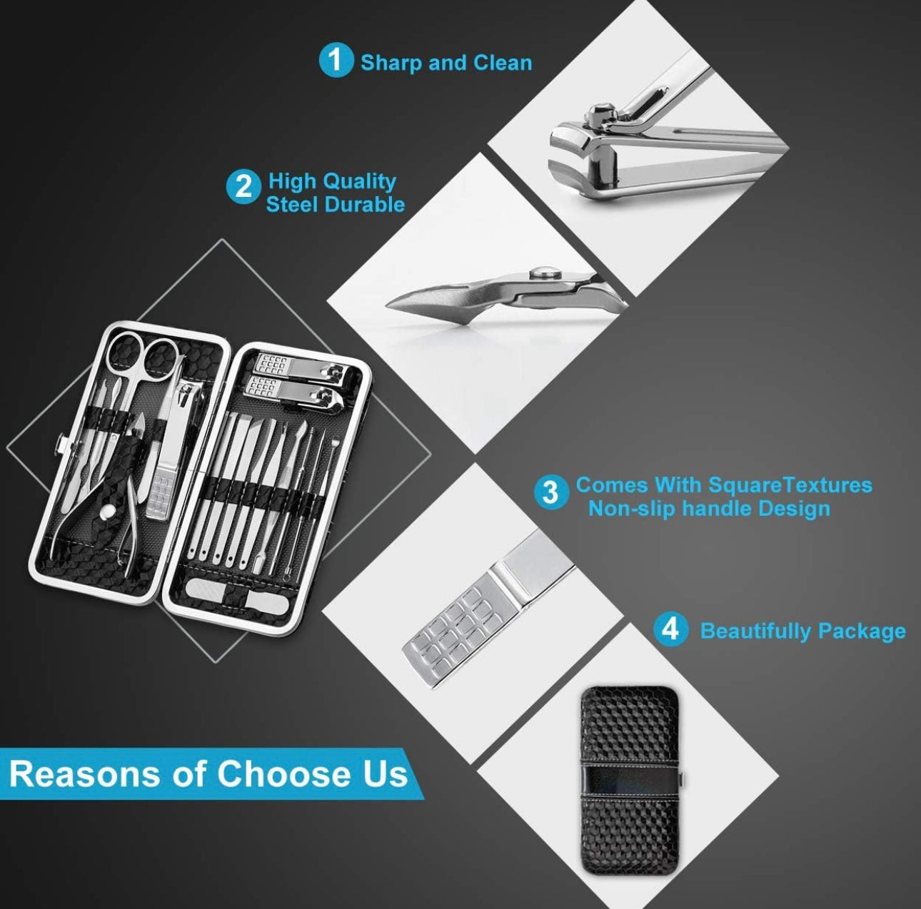 Deluxe stainless steel manicure set! 17 pieces!