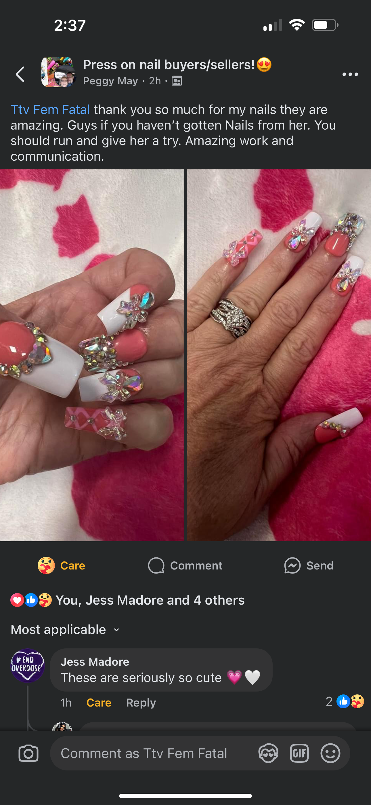 Pink and white bling ballerina nails (Gel)