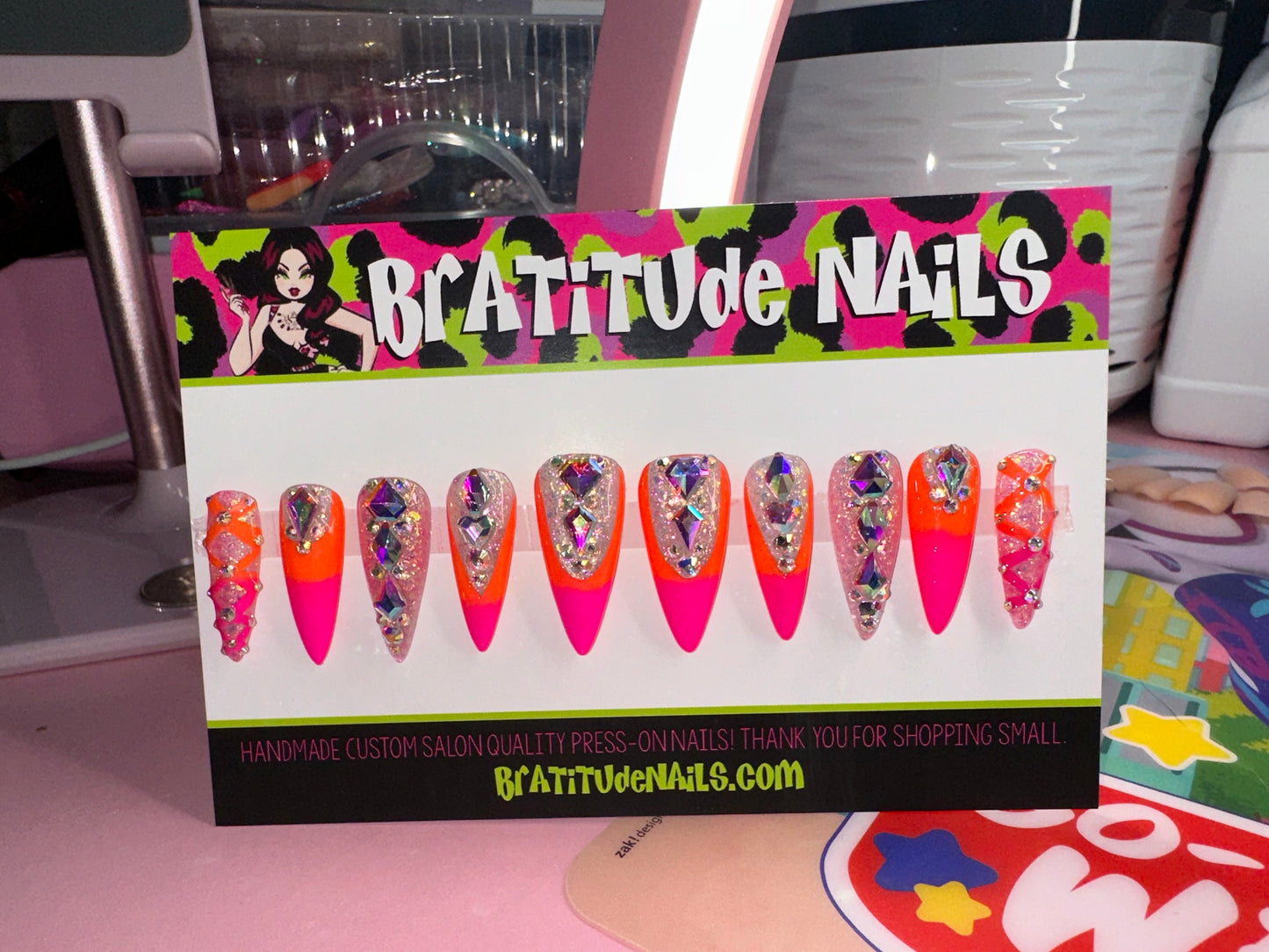 Pink and Orange bling acrylic set