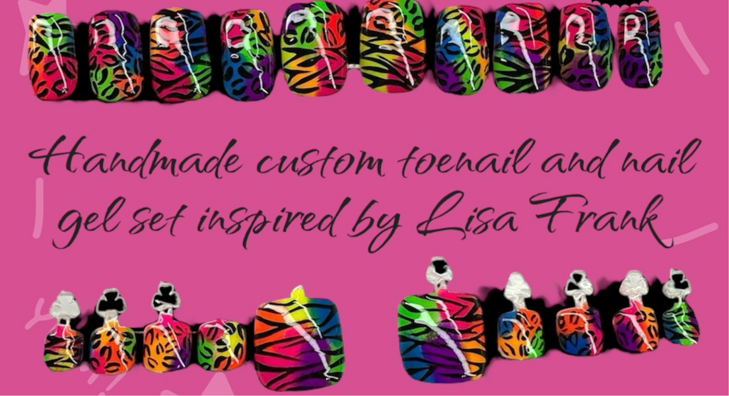 Lisa Frank inspired gel nail and toenail set!