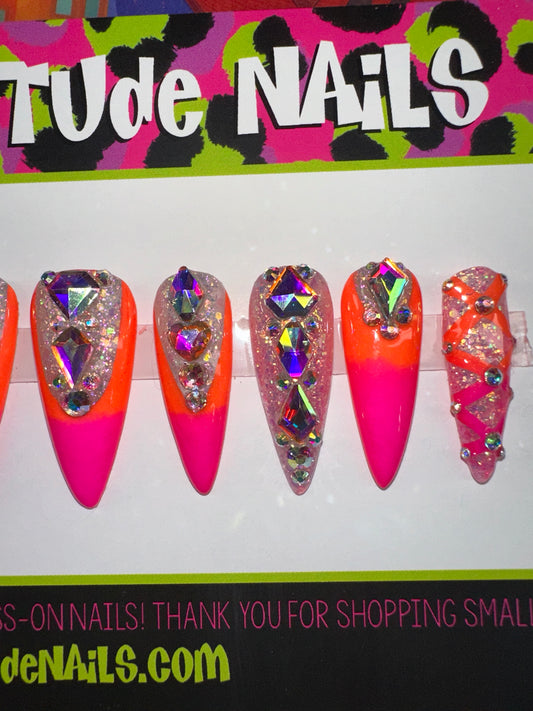 Pink and Orange bling acrylic set