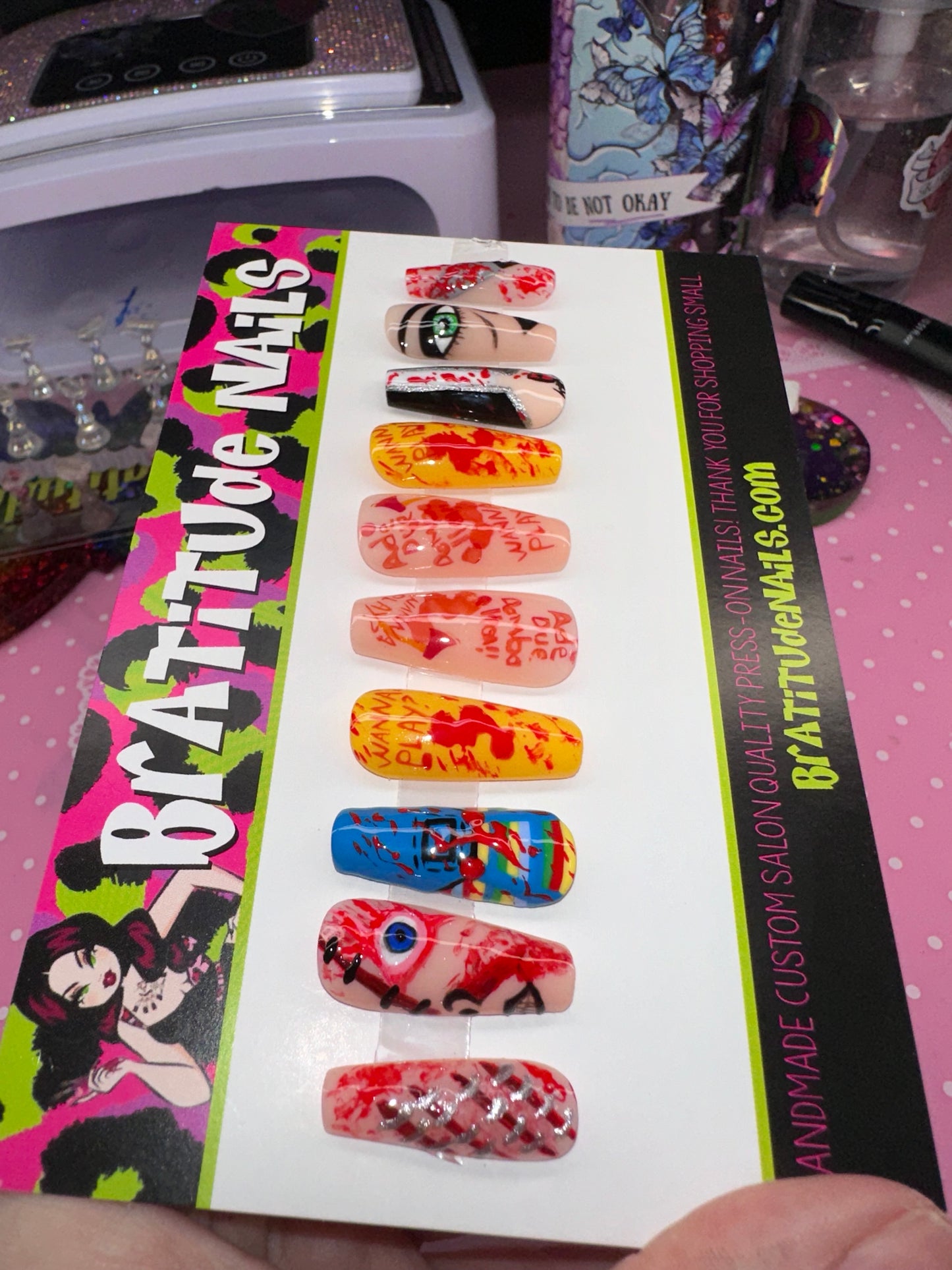 Chucky character nails hand-painted (Gel)