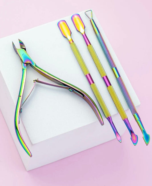 Rainbow stainless steel cuticle care kit! Perfect for prepping your nails for longevity of your press ons!